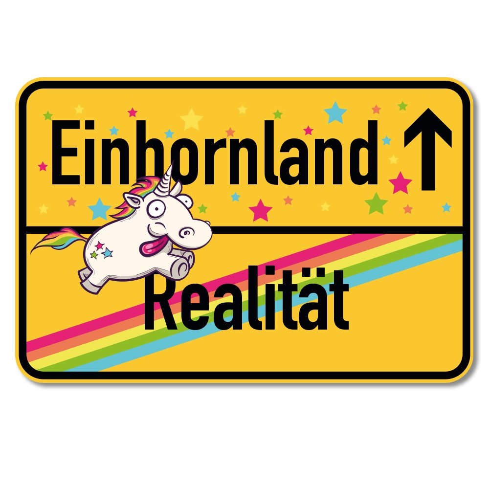 printplanet® Ortsschild Einhornland - 1 - Einhorn Schild aus 5 mm PVC Kunststoff - Grösse 600 mm x 4