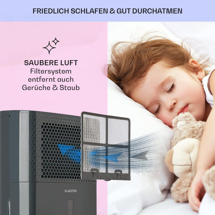 Klarstein Luftentfeuchter & Luftreiniger Elektrisch, 10 L Raumentfeuchter Klein für Wohnung Schlafzi