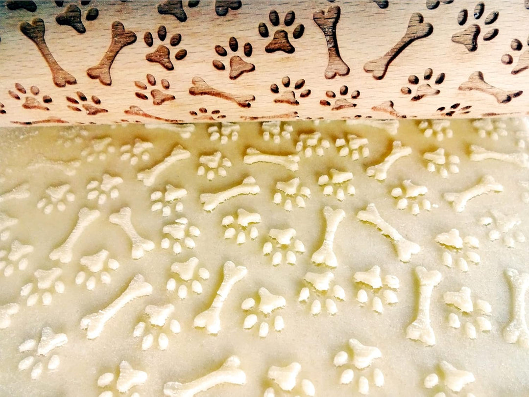 PFOTE und KNOCHEN Nudelholz für hausgemachtes Gebäck. Teigroller für Teig & Plätzchen. Gravierte Nud