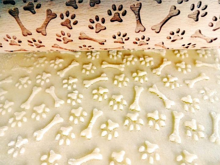 PFOTE und KNOCHEN Nudelholz für hausgemachtes Gebäck. Teigroller für Teig & Plätzchen. Gravierte Nud