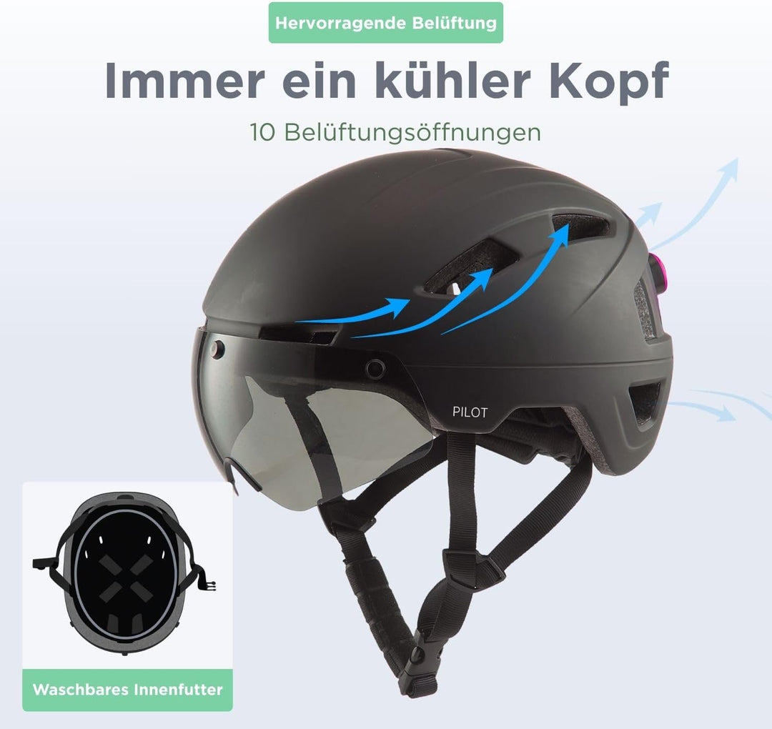 GOOFF Pilot S-Pedelec Helm - Schutz für schnelle E-Bike Fahrten – Fahrradhelm mit Visier und Licht –