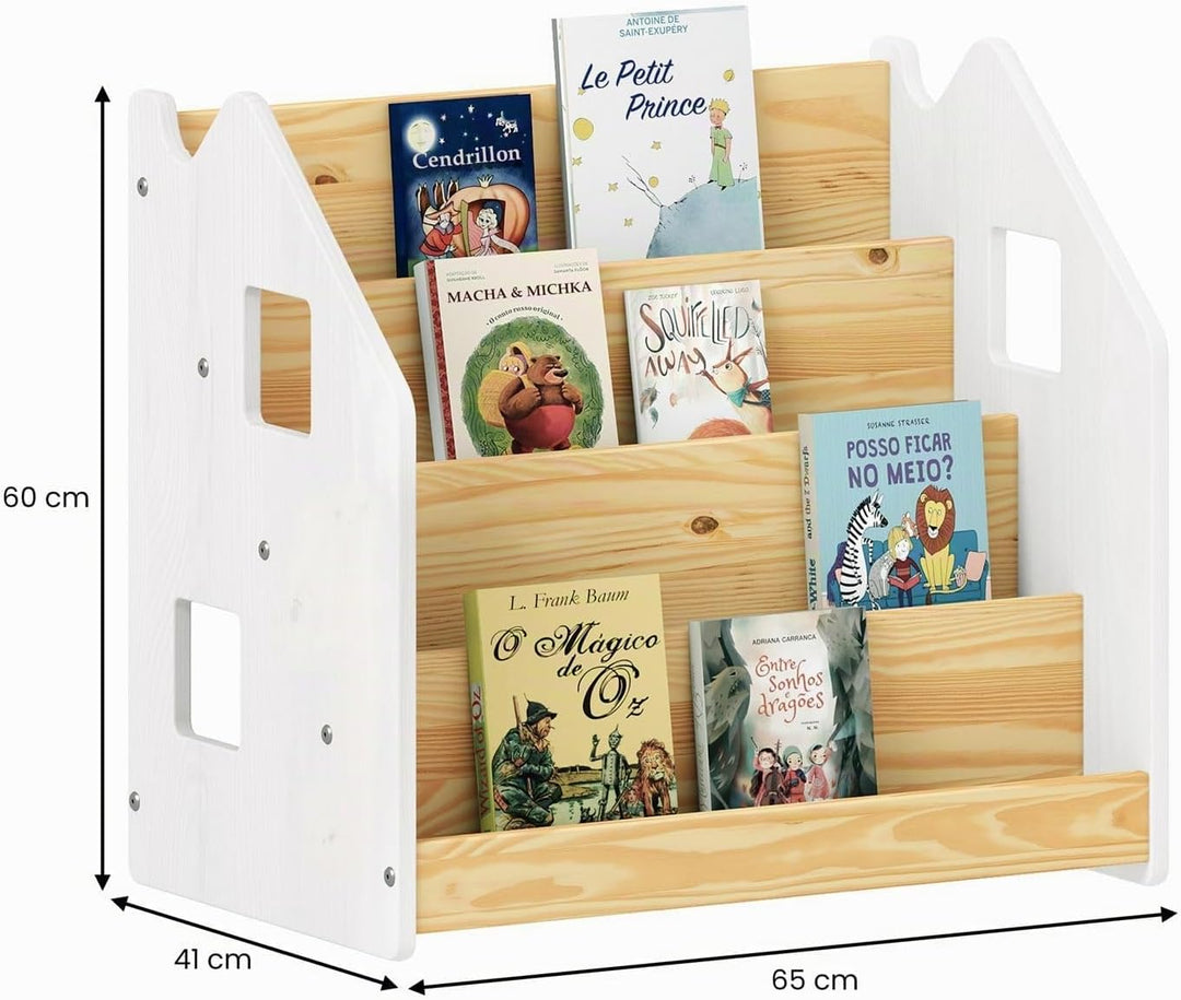 IDIMEX Bücherregal Bruno 4 Fächer aus Massivholz - Natur/weiss Montessori Bücherregal für Kinderzimm