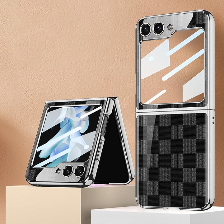 COQUE Galaxy Z Flip 5 5G Hülle,ultradünnes 9H Glas glänzend lackierte Handyhülle,Faltbare Handyhülle