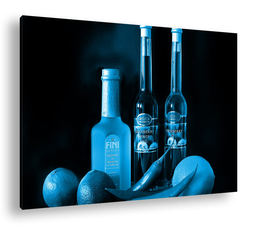 deyoli Dark bunte Lebensmittel mit Essig Format 80x60 Effekt: Monocrome Blau als Leinwandbild, Motiv