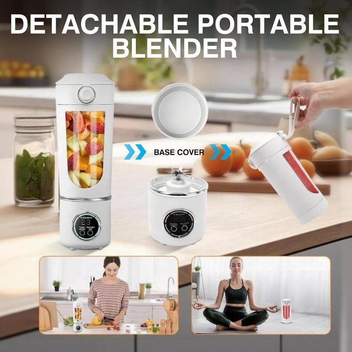 Kompakter USB-Reiseblender mit 700ml Fassung, 12 Edelstahlklingen und Digitalanzeige. Perfekt für Sm