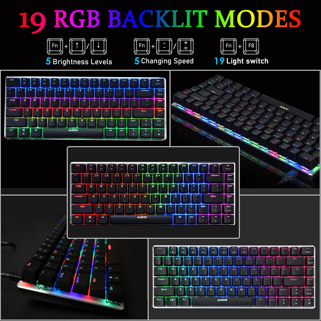 AK33 USB-Kabelgebundene Mechanische Gaming-Tastatur, 80 % Blaue Schalter Keyboard mit 19 RGB-Chroma-