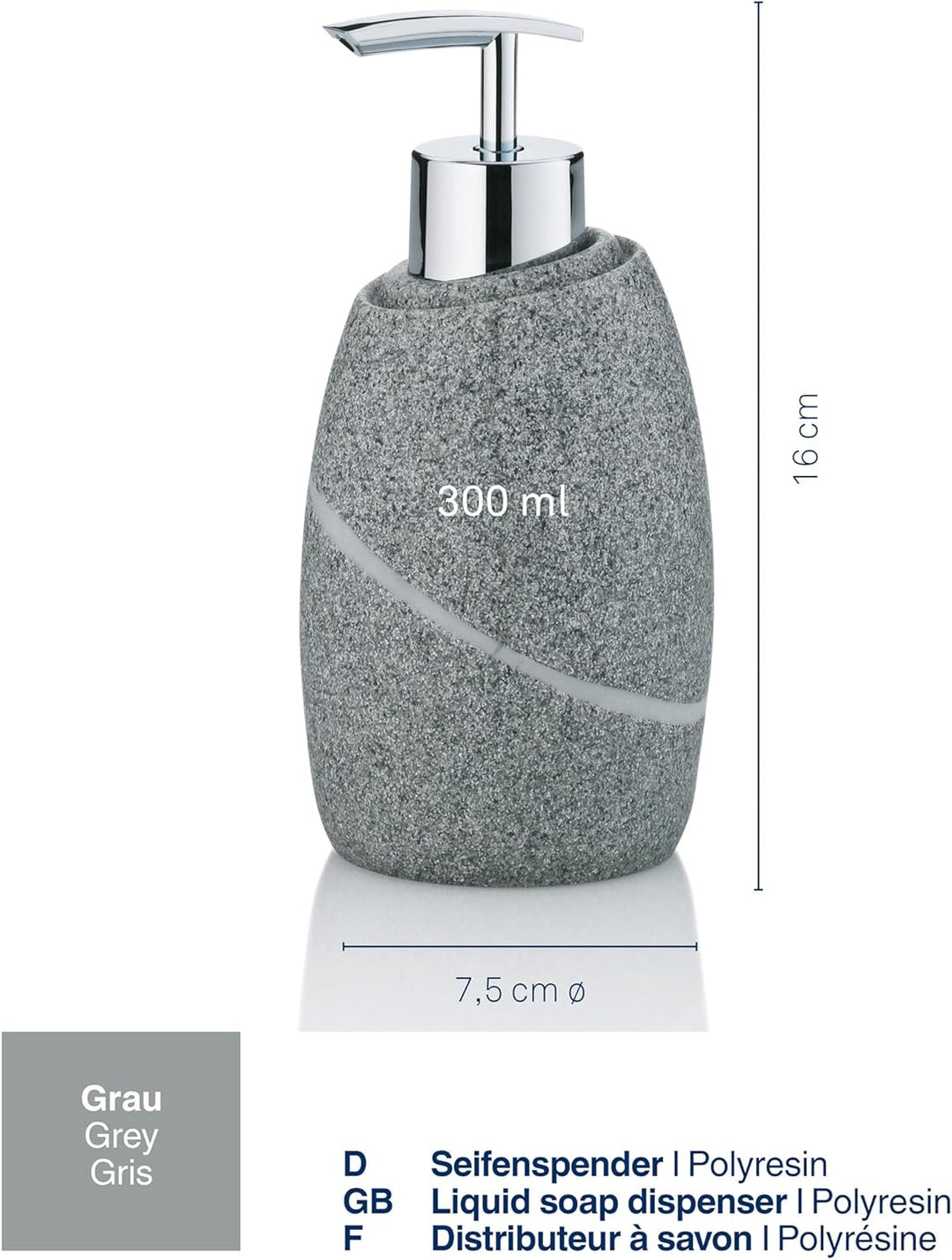 kela Seifenspender 300 ml Talus, Seifenspender grau, Natursteinoptik, Pumpflasche, Spülmittelspender