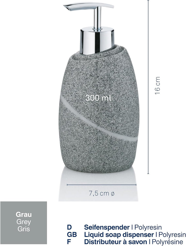 kela Seifenspender 300 ml Talus, Seifenspender grau, Natursteinoptik, Pumpflasche, Spülmittelspender
