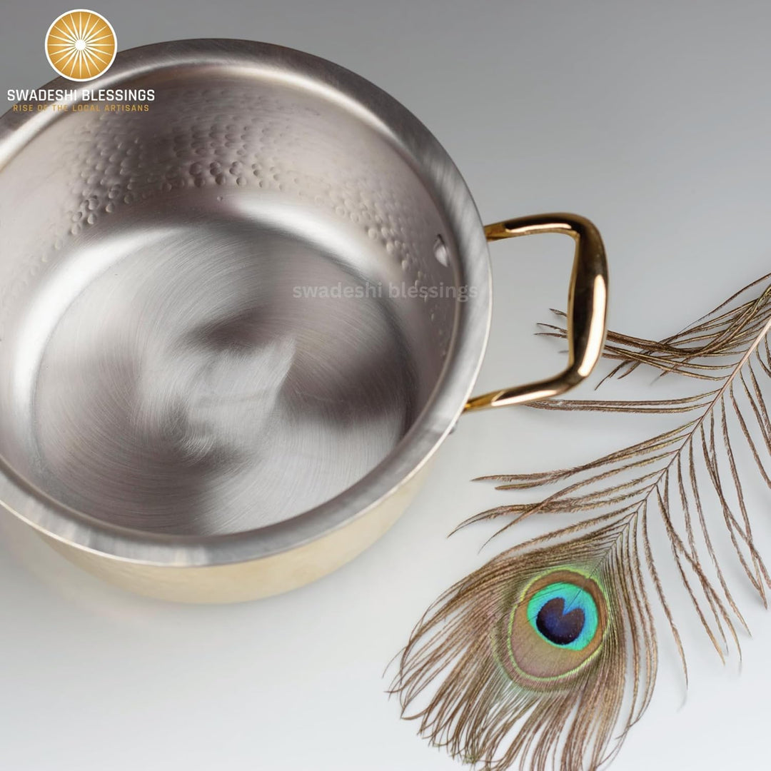 Swadeshi Blessings EXKLUSIVE RANGE Messingtopf / Suppentopf zum Kochen mit Deckel / Teflonfrei / Nat