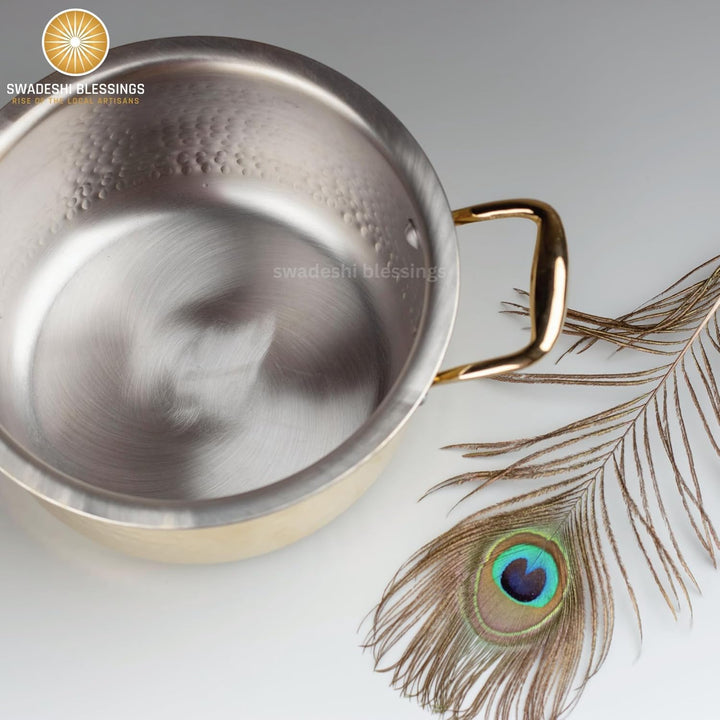 Swadeshi Blessings EXKLUSIVE RANGE Messingtopf / Suppentopf zum Kochen mit Deckel / Teflonfrei / Nat