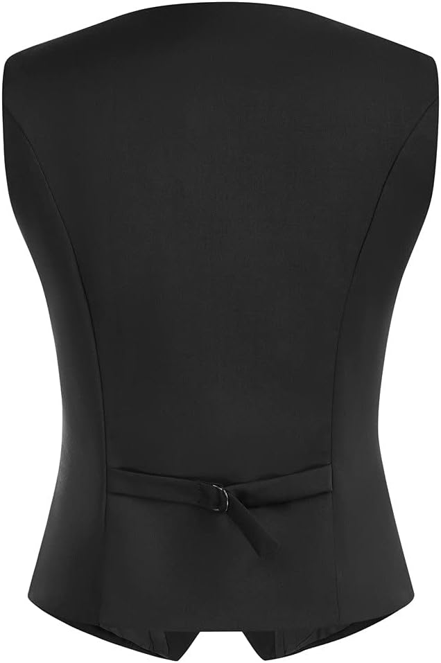 Belle Poque Damen Weste mit Gebogenes Revers V-Ausschnitt Karierte Weste mit Zwei Taschen Geometrisc