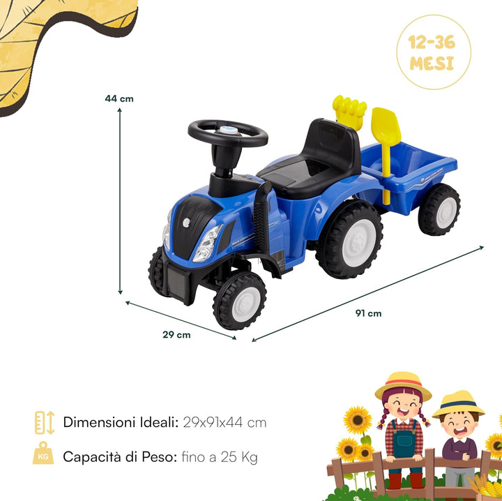 Baroni Toys Ride-On Traktor mit Anhänger für Kinder von 12 bis 36 Monat, Traktor mit Lufthupe, Rutsc