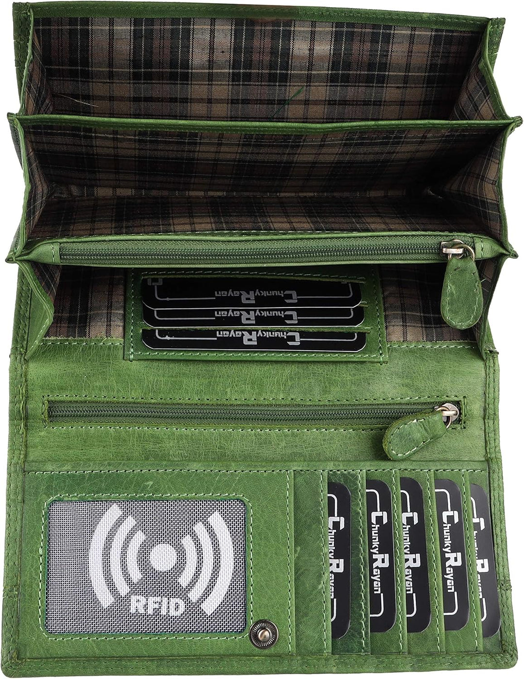 Echtleder Damen Geldbörse Hochwertig Vintage RFID Schutz inklusive Leder Schlüsselanhänger GB-4 Gree