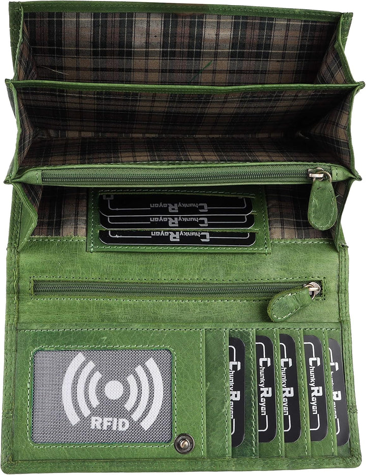 Echtleder Damen Geldbörse Hochwertig Vintage RFID Schutz inklusive Leder Schlüsselanhänger GB-4 Gree