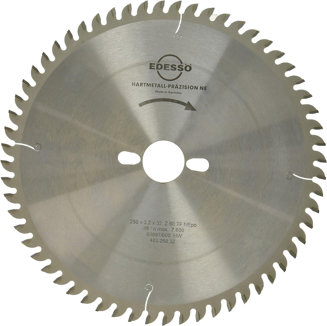Edessö 48325032 HM-Kreissägeblatt Präzision- 2 KNL HW 250x3,2/2,6x32 Z=60 TF pos, Silber