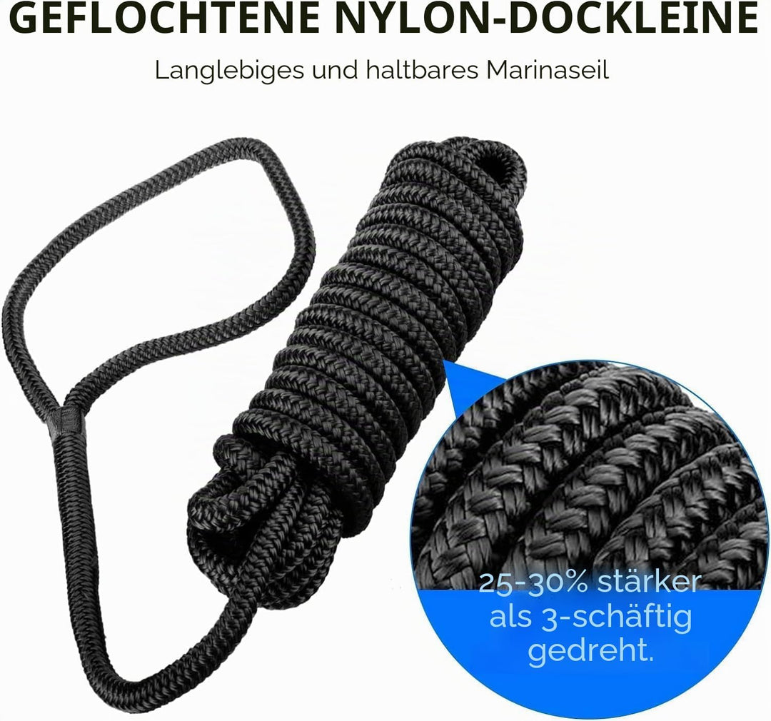 BOOMSTART 4 Stück Boot Seil 16mm Festmacherleine mit Auge Nylon Doppelt Geflochten Fenderseil Dock L