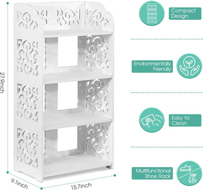 Ejoyous Schuhregal 4 Ebenen Geschnitzter Schuhschrank, PVC-Brett Schuhschrank Moderner multifunktion