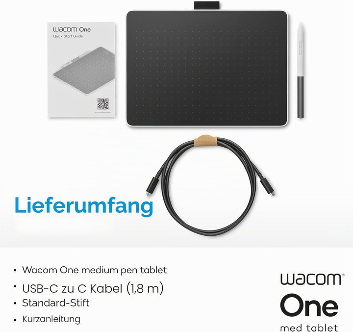 Wacom One M Stifttablett inkl. batterielosem EMR-Stift, Bluetooth-Verbindung, für Windows, Mac, Chro