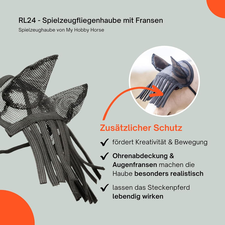 RL24 - Spielzeugfliegenhaube mit Fransen von My Hobby Horse – Spielzeug Haube für Dein Steckenpferd