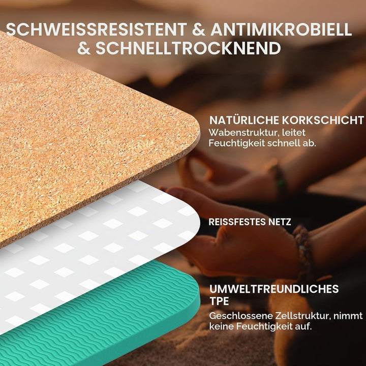 Yogamatte-Kork, Rutschfest, Einzigartiges Design, Extradick Natürlicher Kork, TPE Fitness-Trainingsm