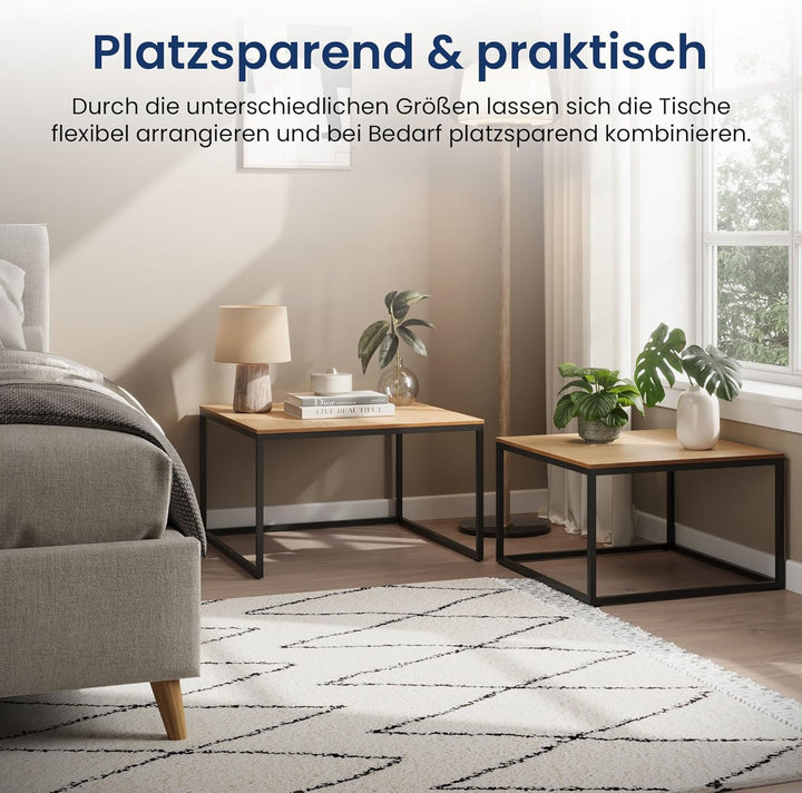 Home Collective Couchtisch 2er Set quadratisch aus Holz, Wohnzimmertisch Modern, Beistelltisch Set 2