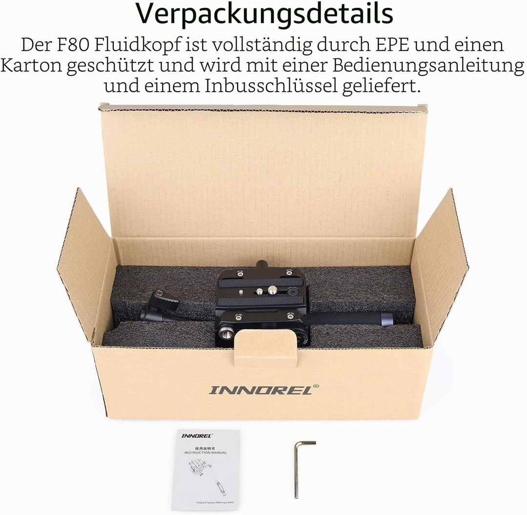 INNOREL F80 Hochleistungsstativ-Fluidkopf, Panorama 360°, Aluminiumlegierung, zweistufiger Griff, ei