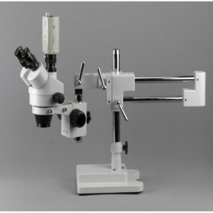AmScope SM-3TZ Trinokulares Stereo Zoom Mikroskop auf Einarmigem Auslegerständer, 3.5X-90X, Weiss