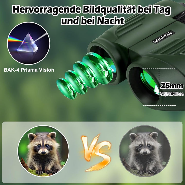 Fernglas für Erwachsene und Kinder, 10x25 Kompaktes Kleines Fernglas mit HD Linsen, Leicht, mit Gürt