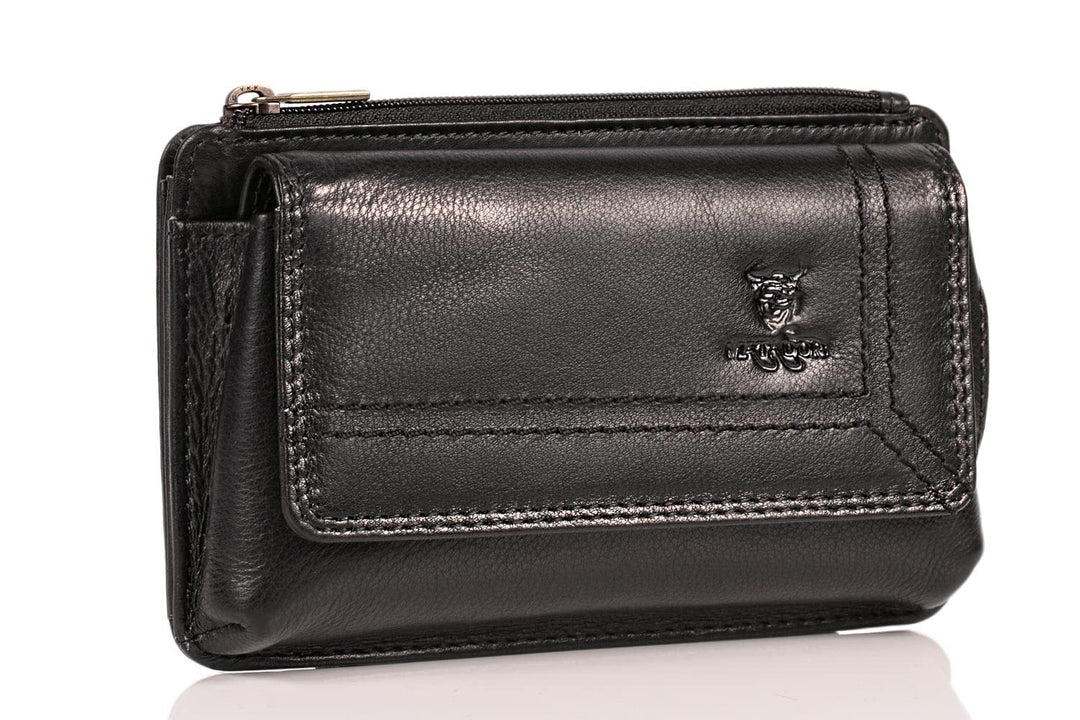 MATADOR Echtleder Gürteltasche mit getrenntem Reissverschlussfach für Karten und Münzen für Geräte b
