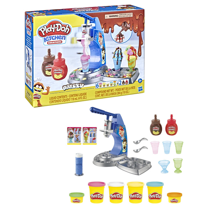 Play-Doh Drizzy Eismaschine mit Toppings, inklusive Drizzle Knete und 6 Farben, Drizzy Eis