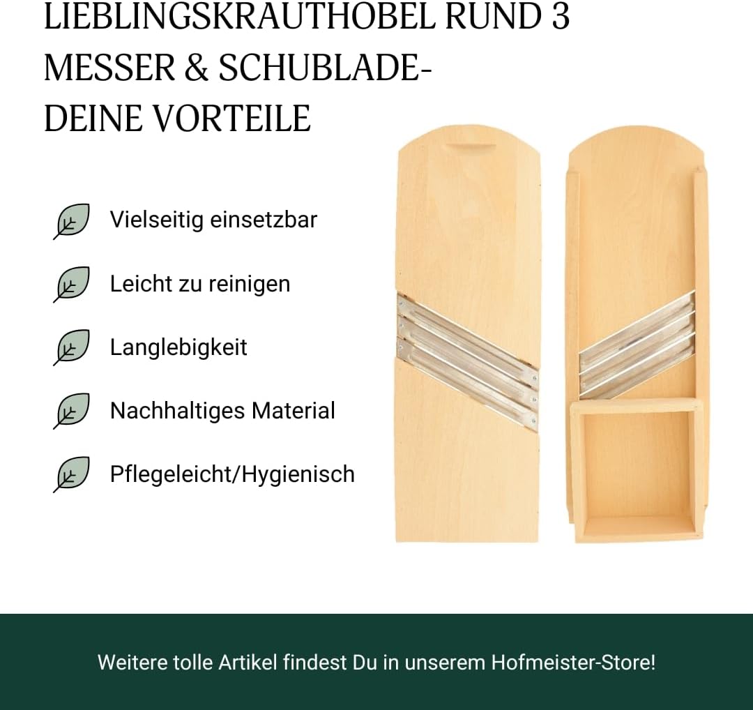 2x HOFMEISTER® Krauthobel, 55 cm, sicheres Schneiden von Krautköpfen & Gemüse dank beweglichem Schli
