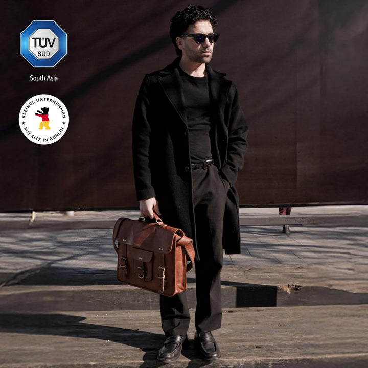 Berliner Bags Vintage Umhängetasche Berlin M aus Leder, Messenger Bag mit Laptopfach für Damen und H