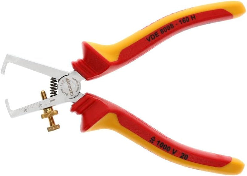 GEDORE VDE Abisolierzange, einstellbar für Drähte von 0,8-6,0 mm², mit Öffnungsfeder und Feststellsc