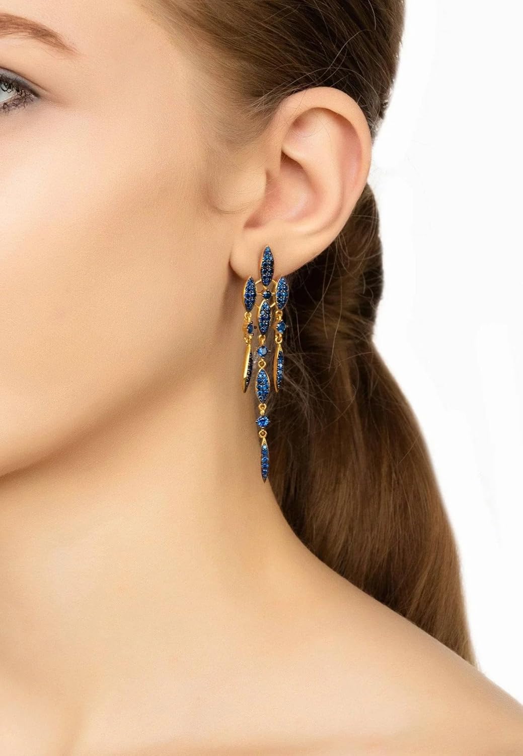 Latelita VALENCIA STATEMENT TROPFENOHRRING SAPHIR BLAU CZ GOLD