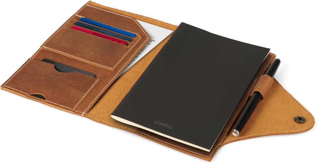 Londo Echtleder Schreibmappe Konferenzmappe mit Notizblock Notizblock und Schloss Kamel M, Kamel M