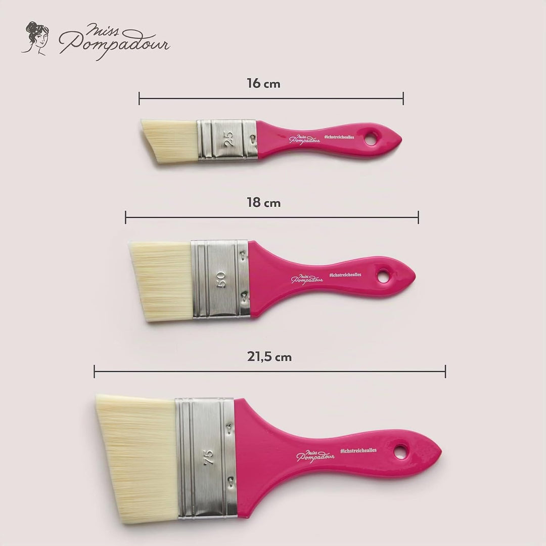 MissPompadour 3er Pinselset für Wandfarbe, Kreidefarbe, Holzfarbe, Möbelfarbe - Malerset mit 3 Pinse