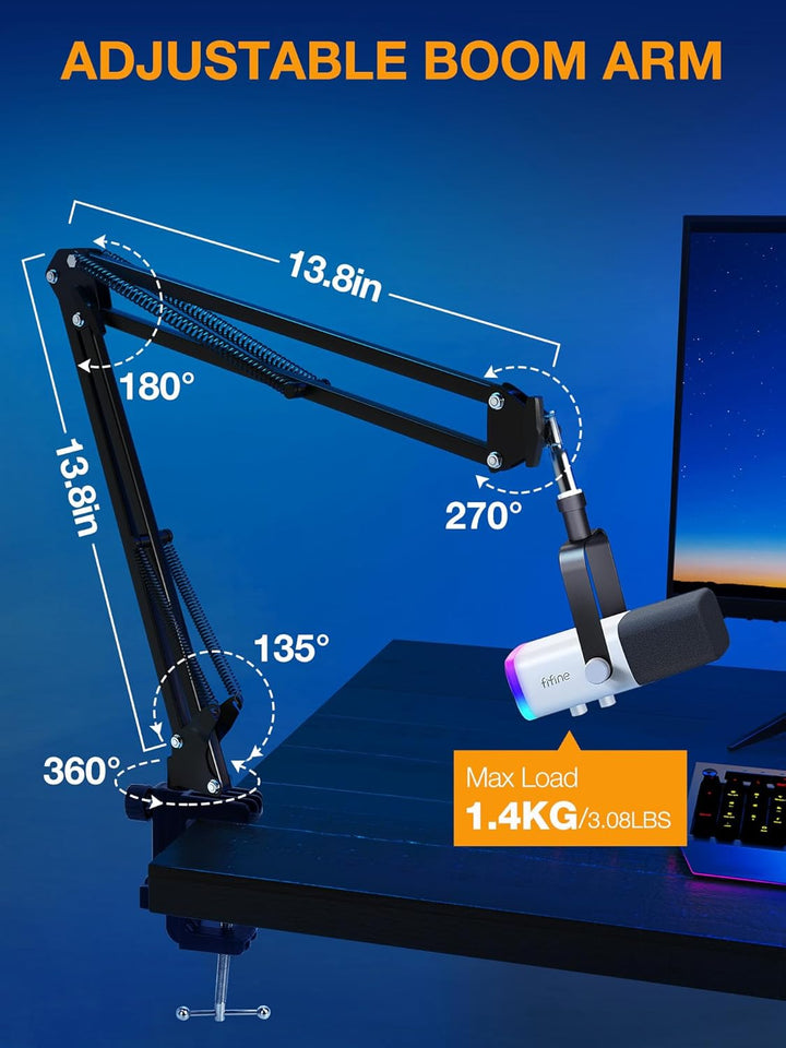 SUNMON Mikrofonarm für HyperX QuadCast - Universal Mic Boom Arm Mikrofon Ständer mit Kabelbinder, ei