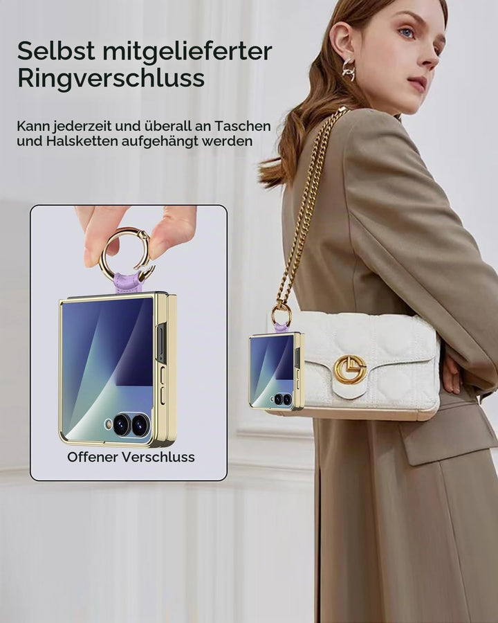 Miimall Lederhülle Kompatibel mit Samsung Galaxy Z Flip 7 Hülle mit Band+Ring Ständer [HD Displaysch