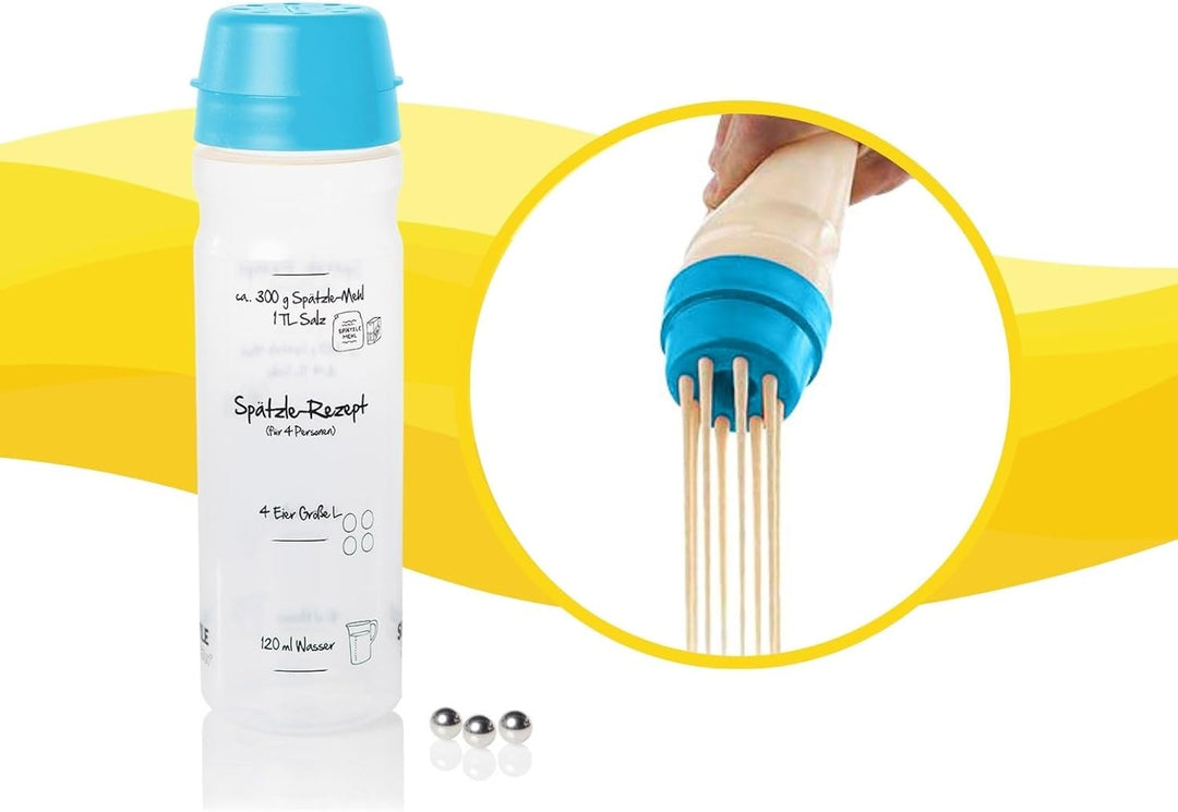 Set für Spätzle: Spätzle-Shaker (BLAU) für 4 Portionen Spätzle (875ml) Das patentierte Original Made