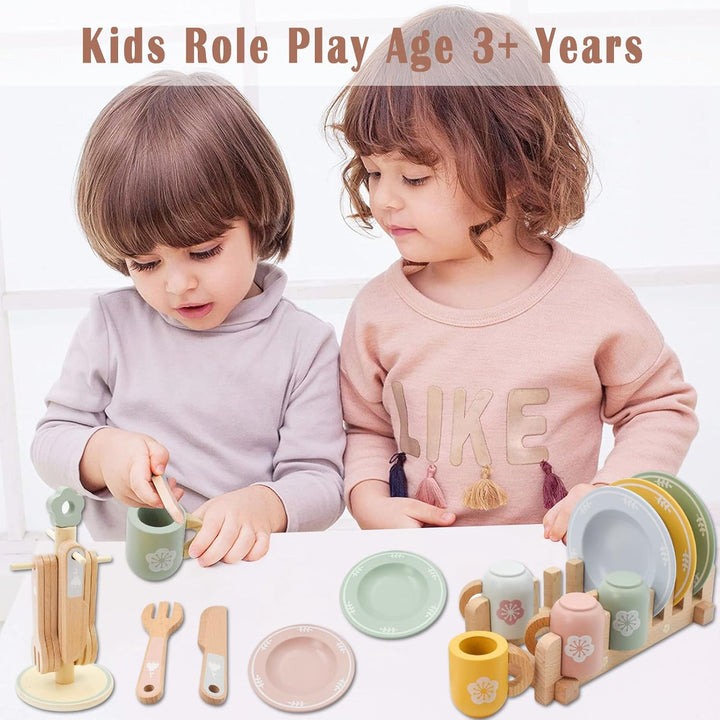 Kinderküche zubehör Holz, Aolkee Holz Spielzeug Küchengeschirr Set, Kleinkind Küche Set, küchenzubeh