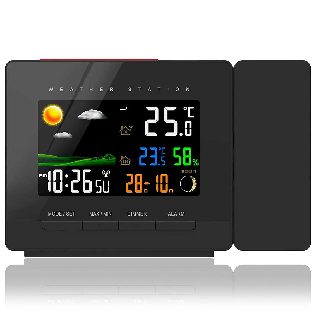 FISHTEC - Multifunktionale Wetterstation mit Farbdisplay - Kabelloser Aussensensor - Wettervorhersag