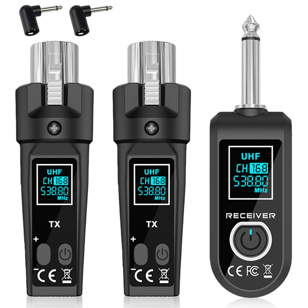 Drahtloses XLR Mikrofon Sender Empfänger, 2.4GHz 1 zu 2 UHF Kabelloses Sender/Empfänger für dynamisc