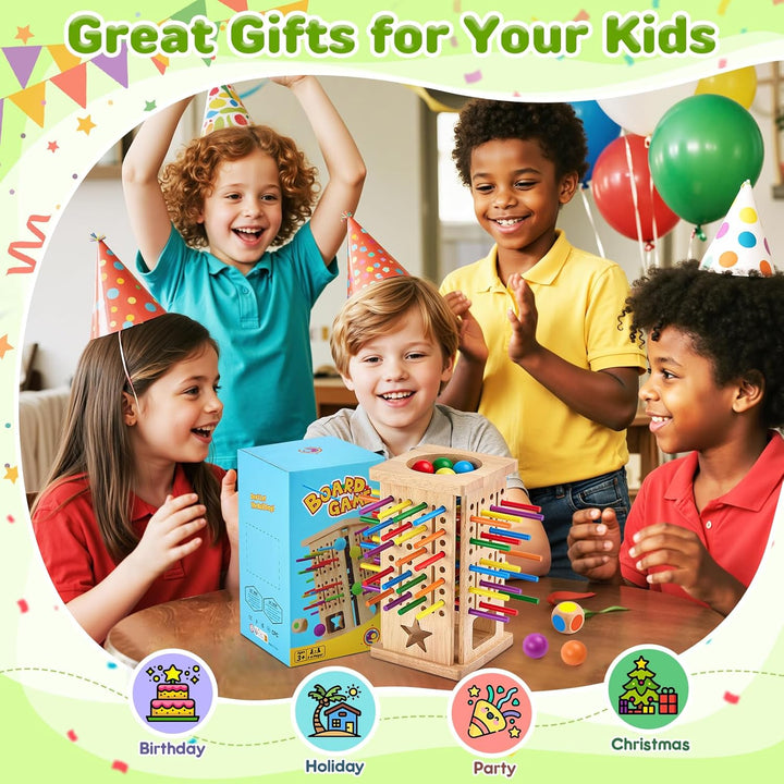 Montrix Montessori Spiel Brettspiel aus Holz, 42 Bunte Holzstäbchen Lernspiele ab 3 4 5 6 Jahre, Fei