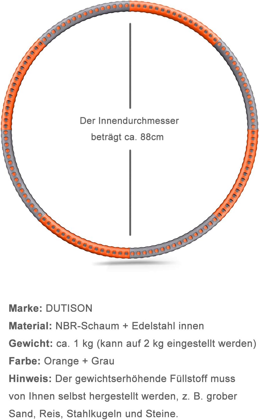 Hula Hoop Reifen, Fitness Reifen Erwachsene Hoop zur Gewichtsabnahme, 8 Segmente Stabiler Edelstahlk