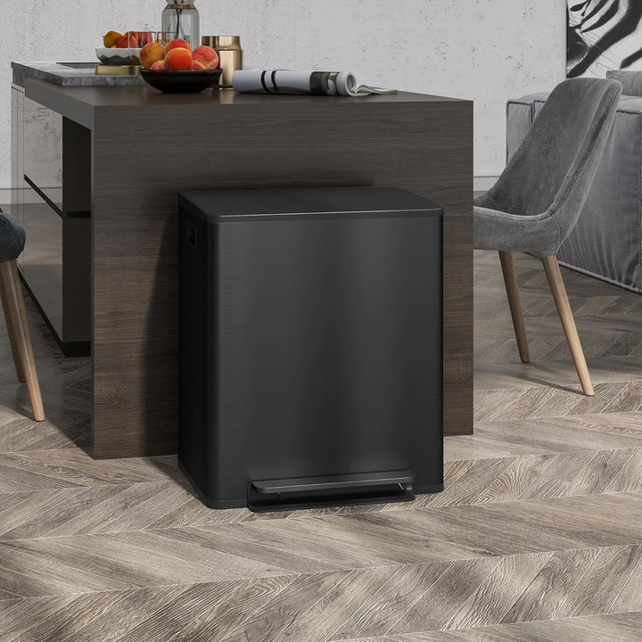 HOMCOM Mülleimer Küche 2x25L Treteimer mit Softclose-Deckel Pedal Fingerabdruckfreie Edelstahl Müllt
