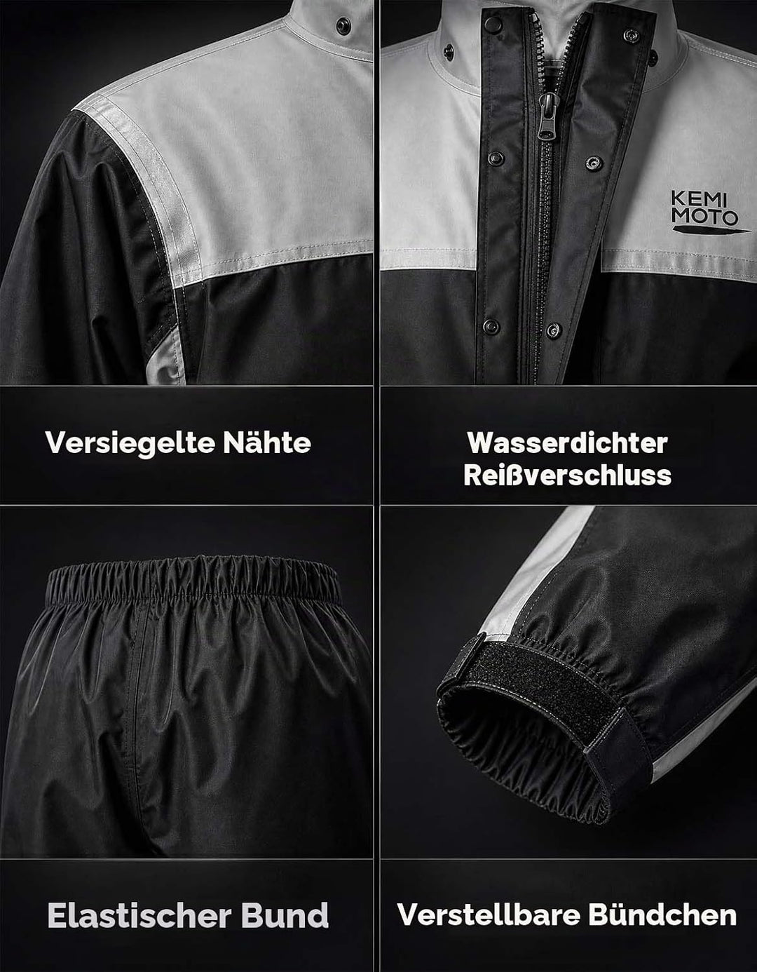 KEMIMOTO Regenanzug für Herren, Wasserdichter Regenmantel, Atmungsaktiv Regenbekleidung Regenjacke f