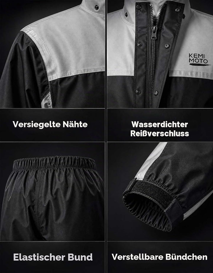 KEMIMOTO Regenanzug für Herren, Wasserdichter Regenmantel, Atmungsaktiv Regenbekleidung Regenjacke f