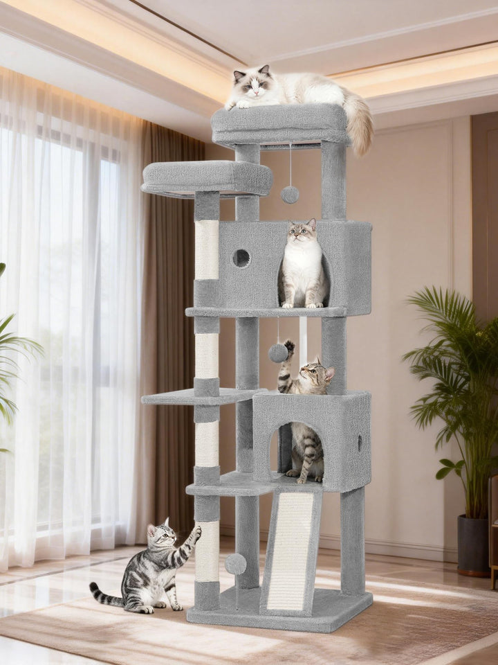 Kratzbaum 152 cm, Katzenbaum Gross, Kratzbaum Grosse Katzen Stabil mit Kratzsäulen, Kratzbrett, 2 Be