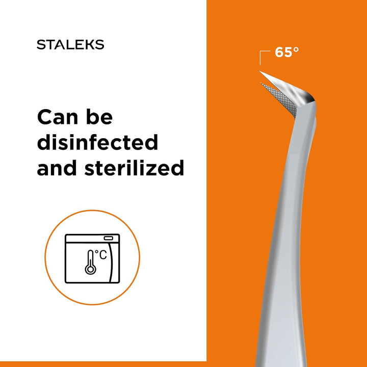 Wimpernverlängerungs-Pinzette STALEKS EXPERT TE-44/12, L-förmige geriffelte Spitzen 65°