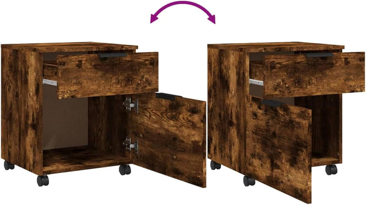 Mobiler Aktenschrank mit Rollen Räuchereiche 45x38x54 cm, Metallschrank, Werkstattschrank, Werkzeugs